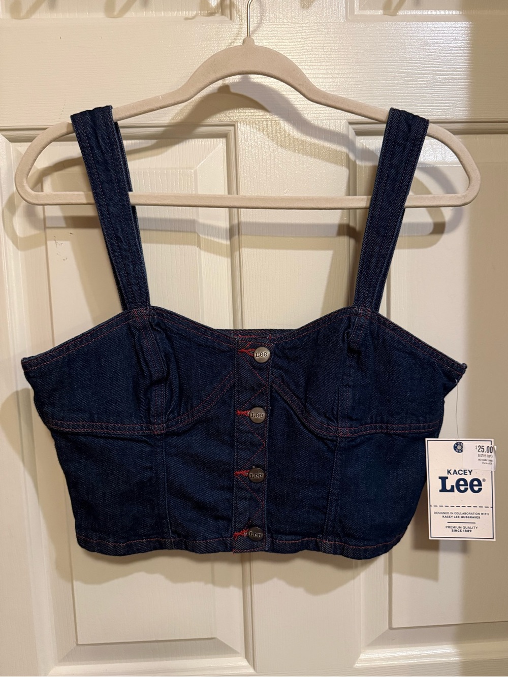 Lee Dark Blue Denim Button-Front Bustier Top by Kacey Lee Musgraves